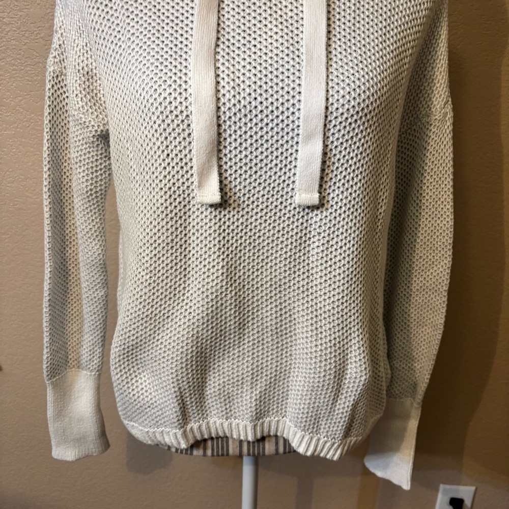 NEW Rachel Zoe Hoodie Sweater Small White Grey Honeycomb Knit Cotton long Slvs - Picture 5 of 15